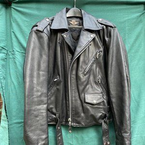 Leather Motorcycle Jacket - Black lined